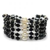 36inch Freshwater Pearl , Black Glass Beads,Magnetic Wrap Bracelet Necklace All in One Set